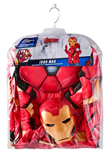 Rubies- Rubie'S Official Marvel Disfraz, Pecho Musculoso Iron Man con Accesorios, Infantil, Talla M, Liso, Color Amarillo, Rojo, Normal (G40228)