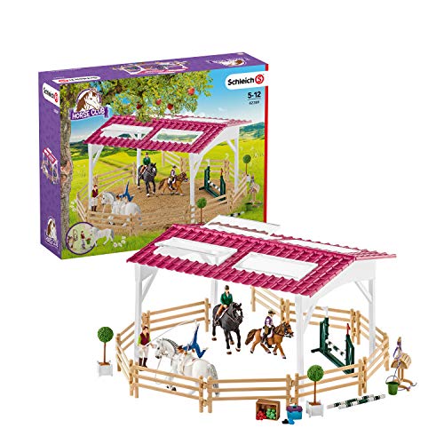 Schleich-42389 Escuela de equitación con amazonas, caballos y accesorios, Colección Horse Club, Multicolor (42389)