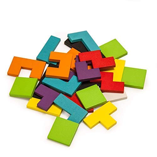 SeeKool Puzzle Tetris de Madera, Tangram Jigsaw Rompecabezas Madera Juego Educativo Brain Teaser Toy, Colorido de Madera Geometría Bloque de Construcción Inteligencia Regalo para Niños (40 Pcs)