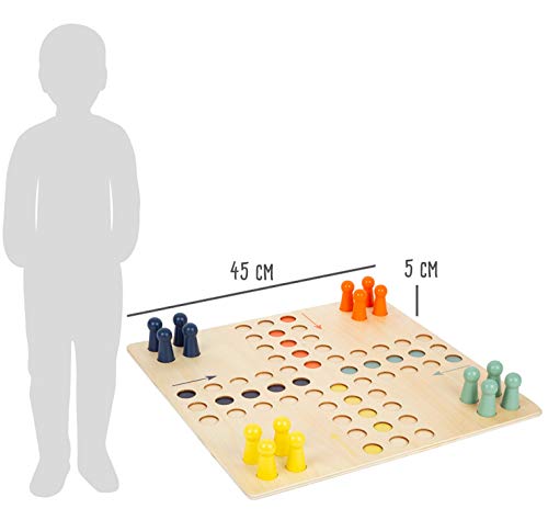 Small Foot 11783 Ludo XL de Madera para 4 Jugadores. Juego de Mesa para Toda la Familia a Partir de los 4 años