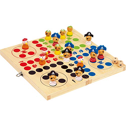 small foot company- Ludo Isla Pirata de Madera Natural FSC 100% certificada, tableros de Juego Plegables de Diferentes tamaños. Juguetes, Multicolor (Small Foot by Legler 10951)