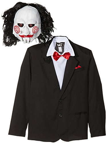 Smiffy'S 20493M Disfraz De Saw Jigsaw Con Careta, Americana Camisa Y Falso Chaleco, Negro, M - Tamaño 38"-40"