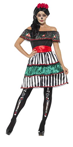 Smiffys-48077X1 Disfraz de señorita del día de Muertos, con Vestido, cinturón y diad, Multicolor, XL-EU Tamaño 48-50 (Smiffy'S 48077X1)