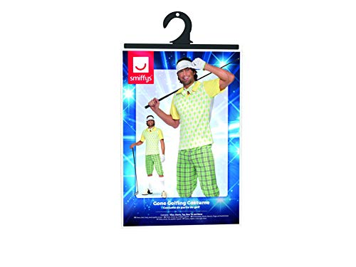 Smiffy's Smiffys Gone Golfing Costume Disfraz de IR a Jugar al Golf, Verde, Amarillo y Blanco, con Visera, Shorts, Top, corbatín y Guante, Color, M-Tamaño 38"-40" 33421M