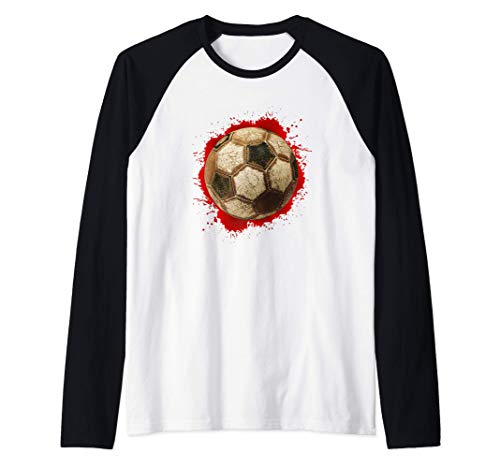Soccer Lovers Halloween Scary Art Ball And Blood Around Fun Camiseta Manga Raglan