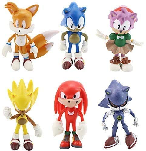 Sonic Cake Topper Pastel Decoración Suministros 6Pcs Sonic Figures Toy Sonic The Hedgehog Juguetes Muñeca Hecha a Mano Muñeca Decoración para niños Animales Juguetes Set