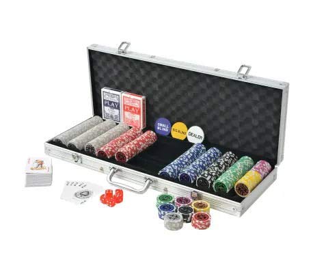 SOULONG Juego de póquer con 500 fichas, 500 chips, 2 barajas de cartas y 5 dados, 1 dealer button, con maletín de aluminio