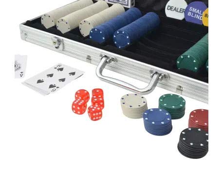 SOULONG Juego de póquer con 500 fichas, 500 chips, 2 barajas de cartas y 5 dados, 1 dealer button, con maletín de aluminio