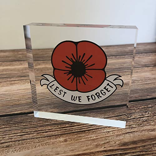 stika.co No se olvide de Poppy Recuerdo Domingo, Día del Armisticio, Héroes de Guerra Soldados Fuerzas Armadas, Bloque Acrílico 100 mm