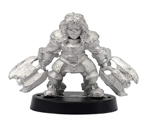 Stonehaven Miniatures Figura en miniatura enana berserker femenina, 100% metal de peltre – 23 mm de alto – (para juegos de guerra de mesa de escala de 28 mm) – Fabricado en Estados Unidos