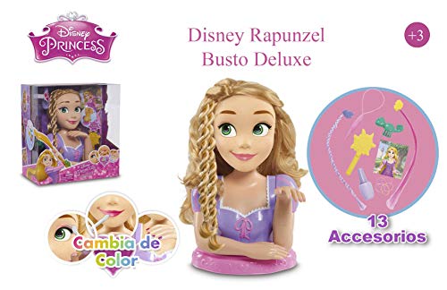 STYLING HEAD Disney Rapunzel Busto Deluxe, con 13 accesorios para peinar y maquillar a tu princesa disney