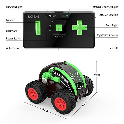 tech rc Mini Coche de Control Remoto 4WD, Coche de Acrobacias Giratorio de Boble Cara de 360°, Batería Recargable Incorporada, Coche Teledirigido para Niños por Radio de 2,4 GHz