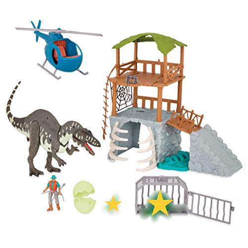 Terra By Battat AN4057Z Jungle Expedition Big Playset – Acrocanthosaurus electrónico y helicóptero con 2 Juguetes de Dinosaurio Sorpresa para niños a Partir de 3 años (13 Piezas)