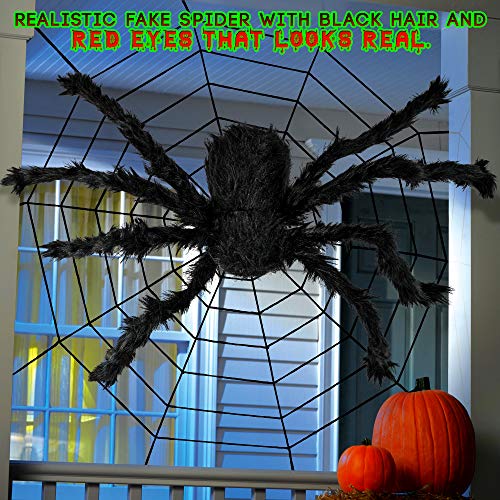 THE TWIDDLERS 3 Arañas Grandes Espantosas - 75cm de Diametro, Flexibles - Perfectars para Fiestas de Halloween Accesorio, Decoración Tenebrosa y Divertida