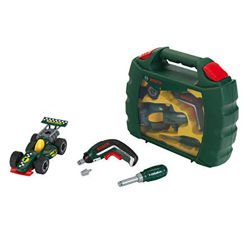 Theo Klein 8395 Set de maletín de herramientas Grand Prix con destornillador eléctrico Ixolino, Coche de carreras atornillable, Medidas 32 cm x 26 cm x 9 cm, Juguete para niños a partir de 3 años