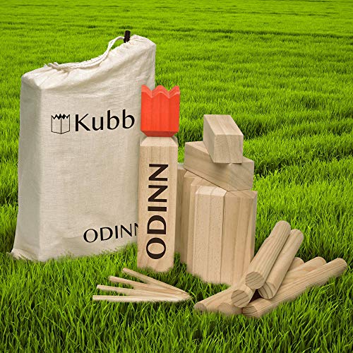 Toyfel Kubb Odinn XXL - Juego de ajedrez vikingo de madera de haya premium certificada FSC® y bolsa de tela - hasta 12 Personas Juegos de exterior para niños y adultos