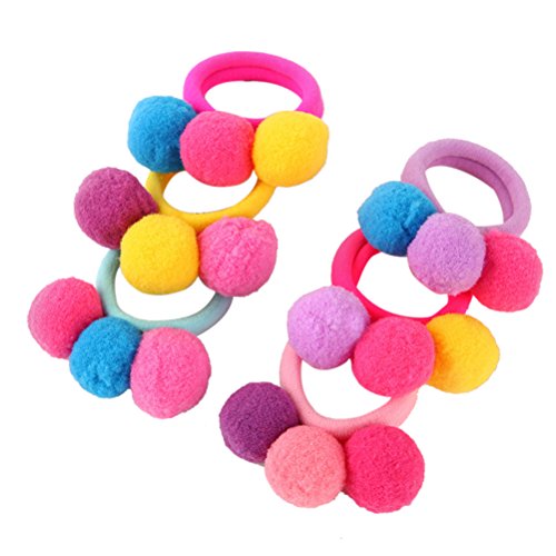 Toyvian 10 unids / Lote Niños Bandas de Pelo Lindo Pompón Elásticos Lazos para el Cabello Cuerdas de Pelo para Niña Accesorios para el Cabello (Color Al Azar)