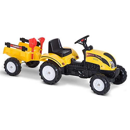 Tractor Pedal con Remolque para Niños 3-6 Años Juguete de Montar Coche de Pedales Carga 35kg 133x42x51cm Hierro y Plástico