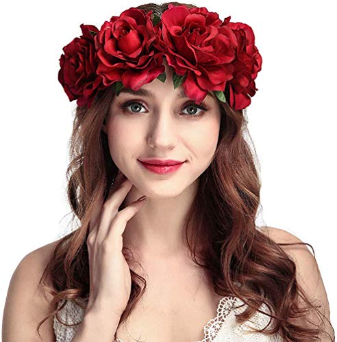 Tweal Diademas de Flores,Diademas de Flores Rosas Cinta Elástica Venda De Pelo Mujeres Chicas para Banquete de Boda Festival Photo Props