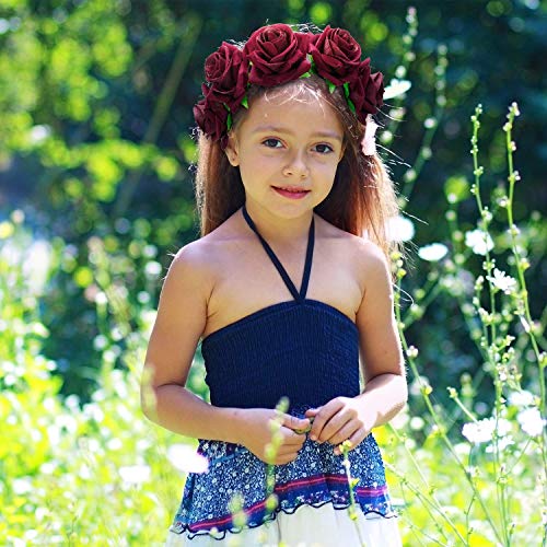 Tweal Diademas de Flores,Diademas de Flores Rosas Cinta Elástica Venda De Pelo Mujeres Chicas para Banquete de Boda Festival Photo Props