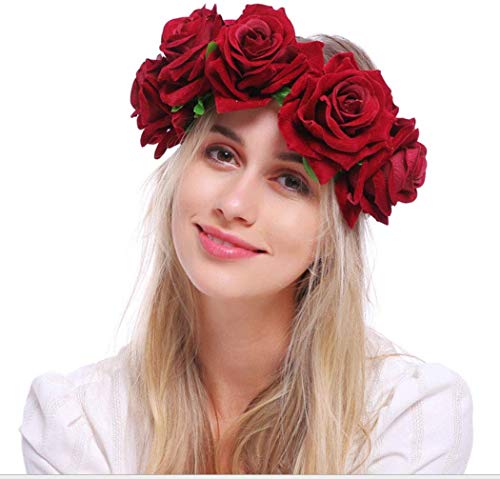 Tweal Diademas de Flores,Diademas de Flores Rosas Cinta Elástica Venda De Pelo Mujeres Chicas para Banquete de Boda Festival Photo Props