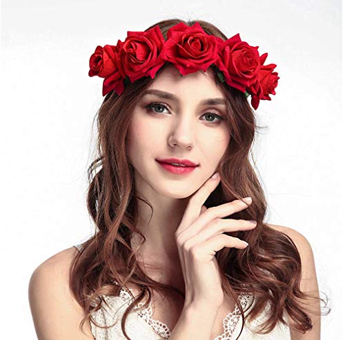 Tweal Diademas de Flores,Diademas de Flores Rosas Cinta Elástica Venda De Pelo Mujeres Chicas para Banquete de Boda Festival Photo Props