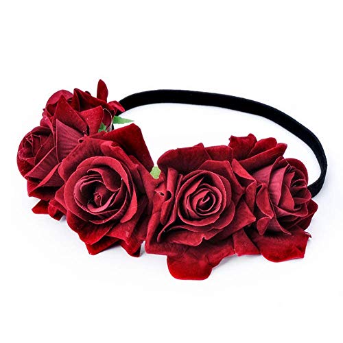 Tweal Diademas de Flores,Diademas de Flores Rosas Cinta Elástica Venda De Pelo Mujeres Chicas para Banquete de Boda Festival Photo Props