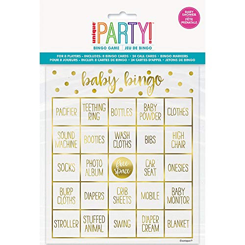 Unique Party - Juego de Bingo para Fiesta de Baby Shower de Oro para 8 Personas (73410) , color/modelo surtido