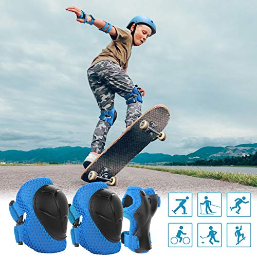 ValueTalks Protección Patinaje, Protección Infantil Consta de Casco Ajustable Rodilleras Coderas, Patinaje Ciclismo Monopatín y Deportes Extremos（Azul