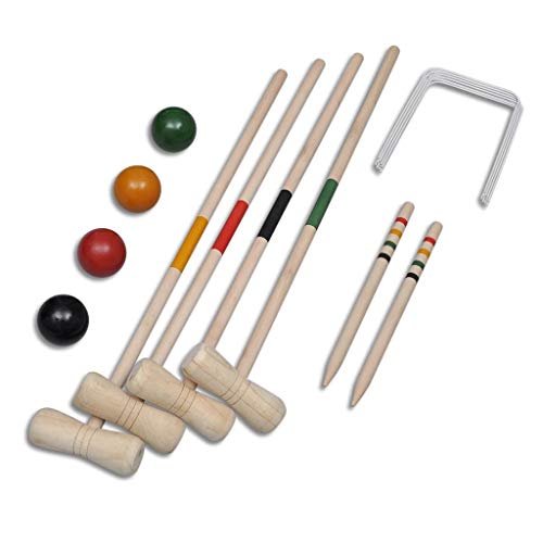 vidaXL 4 Personas Set Juego Croquet Banqueta Madera Mazo Pelota Exterior Jardín