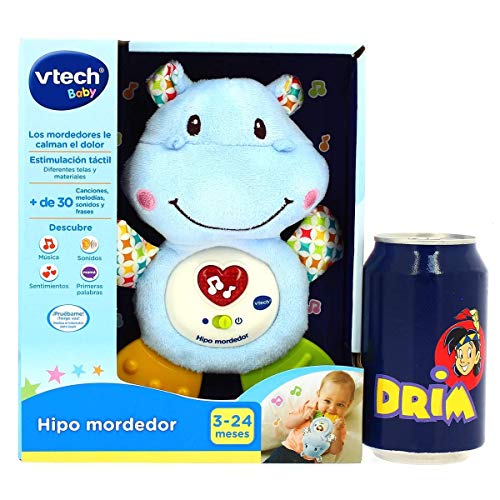 VTech- HIPO mordedor Hipopótamo de Peluche Musical y sonajero Que Ayuda a calmar y aliviar a tu Bebe con tiernas Frases, Canciones y melodías, Color Azul (3480-502522)