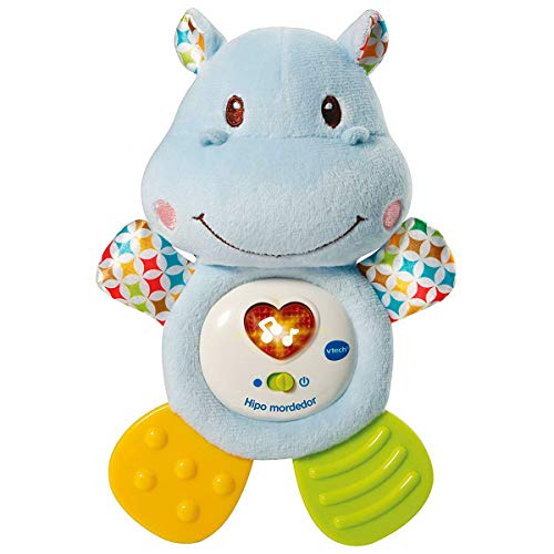 VTech- HIPO mordedor Hipopótamo de Peluche Musical y sonajero Que Ayuda a calmar y aliviar a tu Bebe con tiernas Frases, Canciones y melodías, Color Azul (3480-502522)