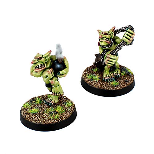 War World Gaming Gutrot Greenskins – Goblins Jugadores Estrella x 2 – Fanático & Bombardero – 28mm Escala Fantasía Futbol Miniatura Figura Personaje Blood Bowl Pieza Pintar Seguimiento Envío