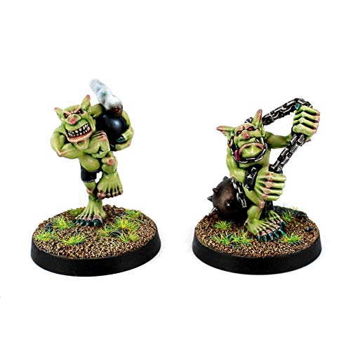 War World Gaming Gutrot Greenskins – Goblins Jugadores Estrella x 2 – Fanático & Bombardero – 28mm Escala Fantasía Futbol Miniatura Figura Personaje Blood Bowl Pieza Pintar Seguimiento Envío