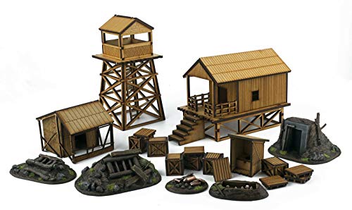 War World Gaming Jungle Warfare - Campamento Militar Completo en DM - Resina y Materiales Base - 28mm Pacífico Wargaming Modelismo Contienda Militar Diorama Maqueta Wargame Miniaturas