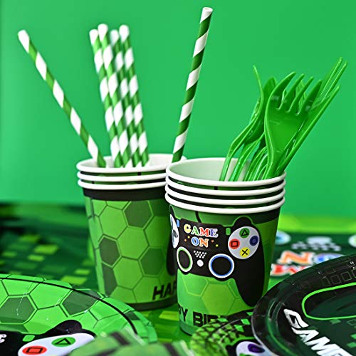 WERNNSAI Conjunto de Suministros para la Fiesta Juego - Party Decoracion Chicos Cumpleaños Favors de Fiesta Servilletas Cubiertos Mantel Platos Pancartas Globos Tazas Sirve a 16 Invitados 169 Piezas