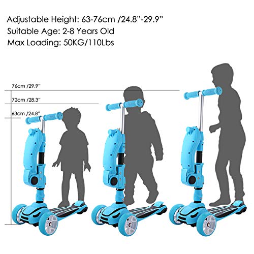 WeSkate Patinetes para Niños con Asiento Plegable, Patinetes de Altura Ajustable para Niños y Niñas con 3 Ruedas de LED Extra Anchas Patinetes Plegable Ligero para Niños