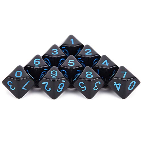 WHFDSBD Dados Poliédricos,Negro Azul Caras Poliédricas Dados para Mesa RPG Mundo De Tinieblas Vampiro Juego De 10 D10