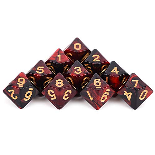 WHFDSBD Dados Poliédricos,Precioso Rojo Y Negro Caras Poliédricas Dados para Mesa RPG Mundo De Tinieblas Vampiro Juego De 10 D10