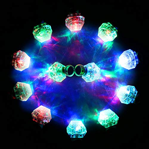 XLKJ 12 PCS Anillos Diamantes Luminosos LED Luces Juguetes Anillos de Dedos Brillantes para Fiestas Cumpleaños Boda Decoración.