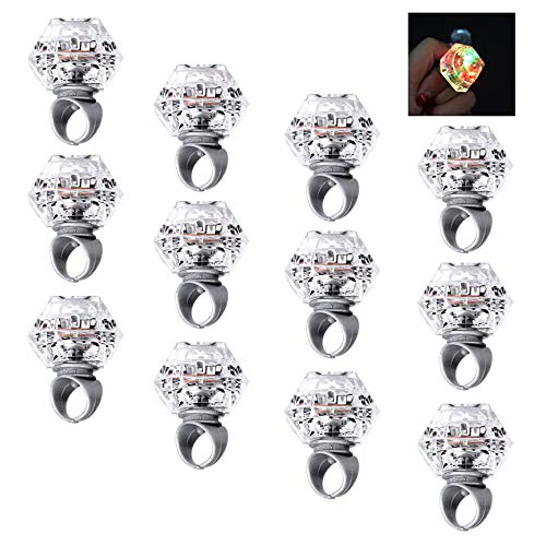 XLKJ 12 PCS Anillos Diamantes Luminosos LED Luces Juguetes Anillos de Dedos Brillantes para Fiestas Cumpleaños Boda Decoración.