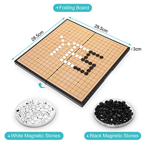 Yosoo Health Gear Tablero de Juego Plegable Go, Juego de Juego Magnetic Go con Piedras convexas Individuales para Campo de Juego Estándar de 19x19, Juego de Tablero Weiqi para La Práctica Docente