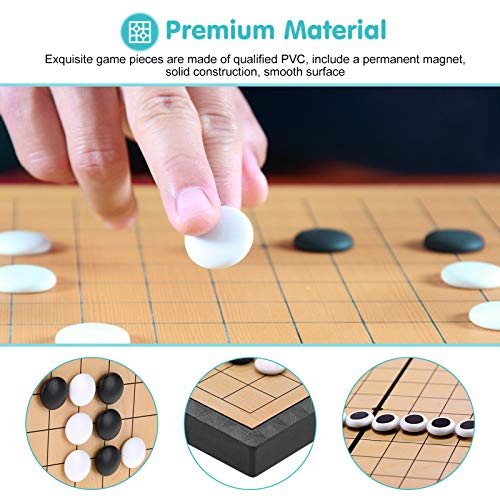 Yosoo Health Gear Tablero de Juego Plegable Go, Juego de Juego Magnetic Go con Piedras convexas Individuales para Campo de Juego Estándar de 19x19, Juego de Tablero Weiqi para La Práctica Docente