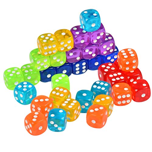 YOTINO Juego de Dados estándar de 35 Piezas Juego de Dados de Esquina Redonda de 6 Lados 7 Dados de Colores translúcidos con Bolsa de Almacenamiento Gratuita para Jugar Juegos como Tenzi