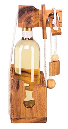 Zederello Puzle para Botellas de Madera Noble, Rompecabezas para Botellas, Envoltorio como Regalo para Botellas de Vino convencionales, Rompecabezas abrebotellas, para Botella de Vino, complicado