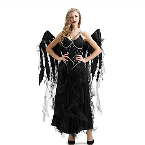 ZPPZ Vampiro De Halloween Oscuro Fallen Angel Traje, Vestido del Partido De Cosplay del Vestido Diablo Negro con Alas De Headwear para Halloween Fiesta de Carnaval Baile Black-M