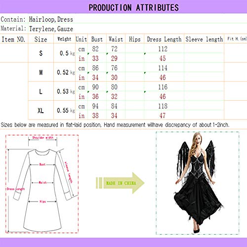 ZPPZ Vampiro De Halloween Oscuro Fallen Angel Traje, Vestido del Partido De Cosplay del Vestido Diablo Negro con Alas De Headwear para Halloween Fiesta de Carnaval Baile Black-M
