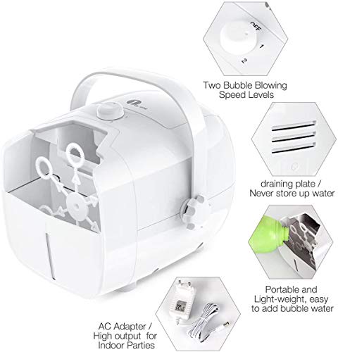 1 BY ONE Máquina de Burbujas Portátil, mecanismo de soplado automático a batería y adaptador de corriente alterna para uso en interiores o exteriores, azul (Blanco)