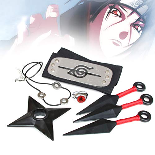 1 pieza Naruto Akatsuki Itachi Cosplay Disfraz Uchiha Cuello Capa de Naruto Diadema y anillo de metal Naruto Halloween Cosplay Capa Capa para adultos Niños (M)