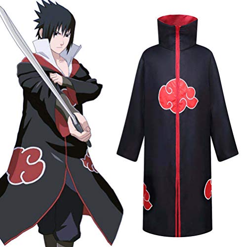 1 pieza Naruto Akatsuki Itachi Cosplay Disfraz Uchiha Cuello Capa de Naruto Diadema y anillo de metal Naruto Halloween Cosplay Capa Capa para adultos Niños (M)